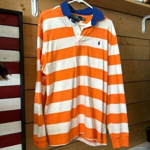 Ralph Lauren long sleeve polo men’s striped orange and white shirt